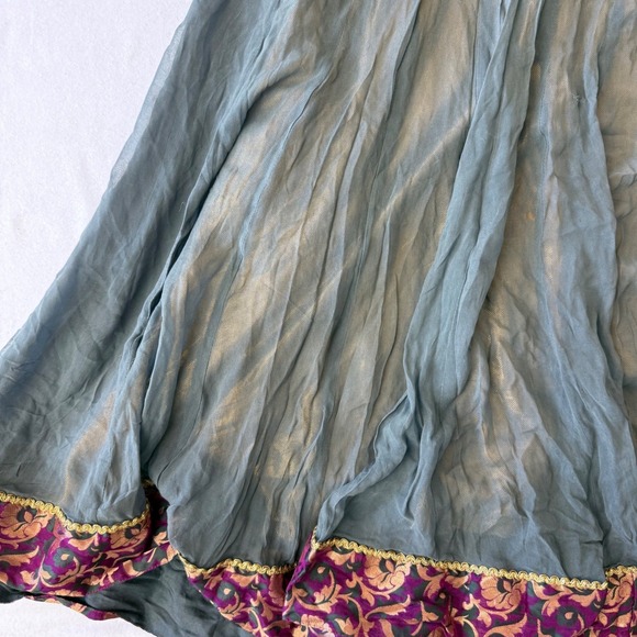 Vintage Indian Anarkali Long Tunic Dress Gray Magenta Beaded Embroidered Size 38 - Picture 2 of 16